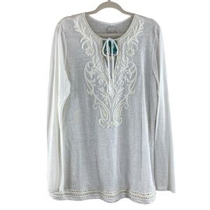 INC INTERNATIONAL CONCEPTS BEACH White‎ Sequined Embroidered Tie Front Tunic XL